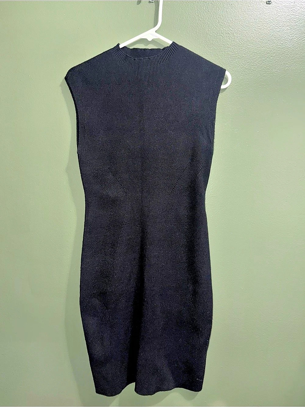 Express Ribbed Mock Neck Sleeveless Midi Dress in Black
